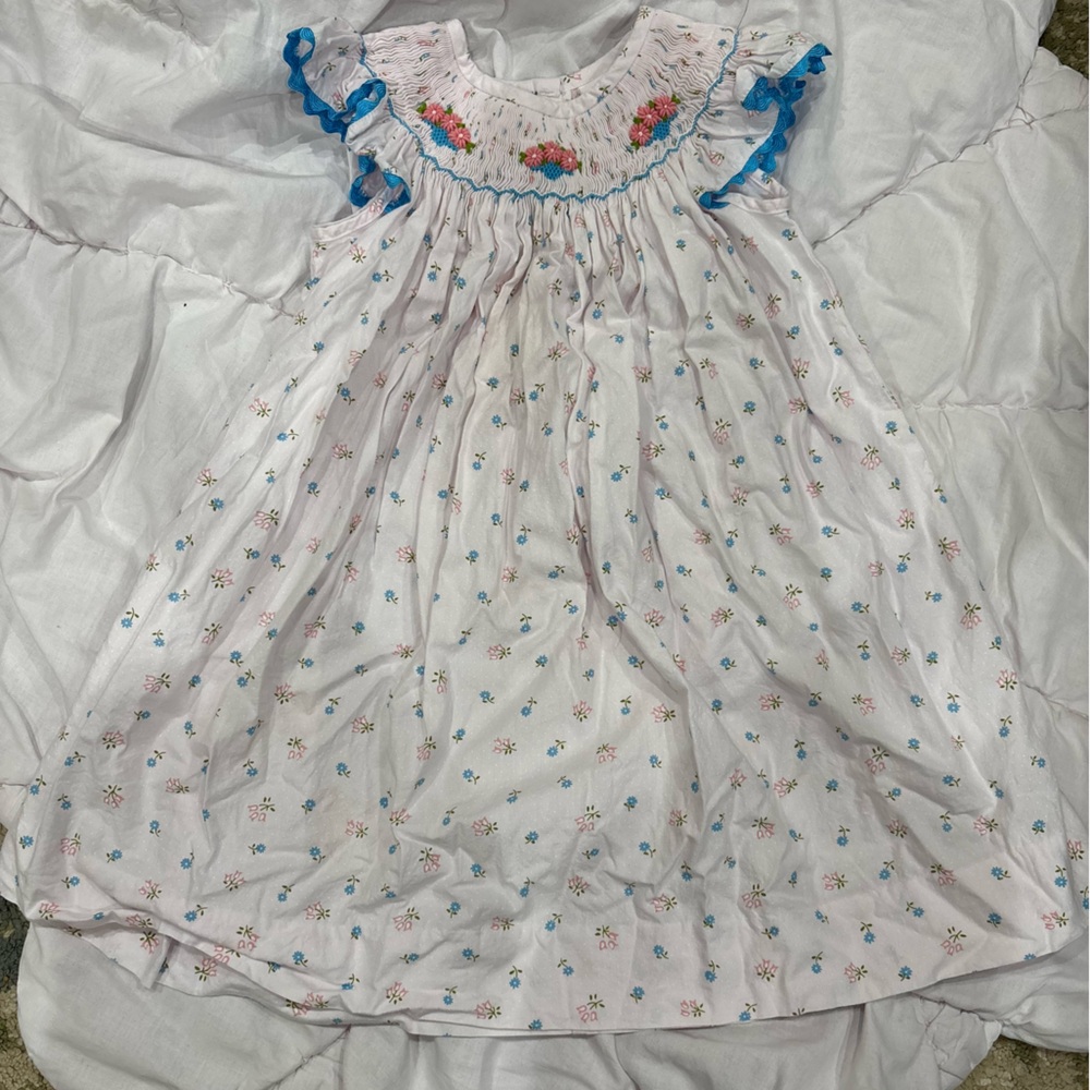 Floral Smocked Dress with Blue Accents